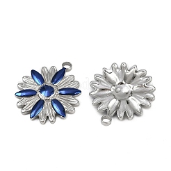 304ステンレススチールエナメルペンダント  花のチャーム  ダークブルー  25.5x22x3mm  穴：2.5mm&nbsp;STAS-L290-42P
