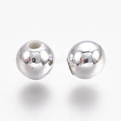 ABSプラスチックビーズ  環境に優しい電気メッキビーズ  ラウンド  銀メッキ  5.5~6mm  穴：1.8mm  約4500個/500g&nbsp;KY-G007-6mm-S