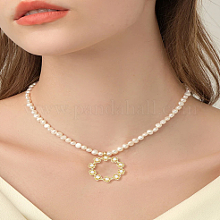 10個の合金ペンダント  アブソリュートプラスチック模造パール  花と環  ライトゴールド  ホワイト  33x29x4mm  穴：1.8mm&nbsp;FIND-LP0005-37