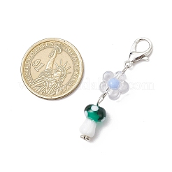 キノコの手作りランプワーク ペンダント デコレーション  花のアクリルビーズと合金のカニカン付き  ミックスカラー  51mm&nbsp;HJEW-JM03251