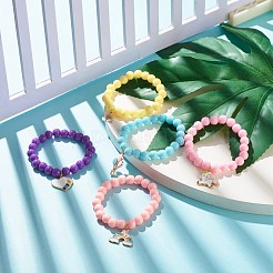 子供のためのアクリルビーズストレッチブレスレット  混合形状合金エナメルチャームブレスレット  ミックスカラー  内径：1-3/4インチ（4.4cm）  8mm&nbsp;BJEW-JB07787
