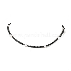 天然淡水貝の星とファセット加工のラウンド型天然ブラックスピネルビーズネックレス（女性用）  ステンレス鋼色  15.94インチ（40.5cm）&nbsp;NJEW-JN05667