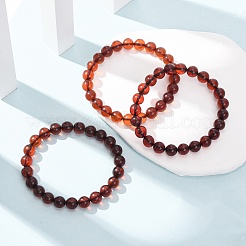 Natural Amber Beaded Stretch Bracelets for Women Men&nbsp;BJEW-D462-01B