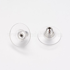 真鍮の弾丸クラッチピアスバックキャッチ  プラスチックパッド付き  ピアスキャッチ  銀色のメッキ  12x7mm  穴：1mm&nbsp;KK-EC129-S