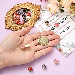 本物の5K金メッキ真鍮チャーム18個  エナメル＆丸カン付き  長持ちメッキ  傘  ミックスカラー  15x13mm  丸カン：5x1ミリ  3mm内径&nbsp;KK-YW0004-23