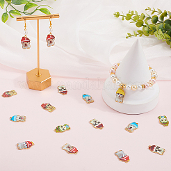 28スタイルのプリント合金エナメルペンダント7個。  キャップチャーム付きカートン犬＆猫  ミックスカラー  22.5x14x2.5mm  穴：1.6mm  4個/スタイル&nbsp;ENAM-SC0005-41