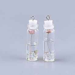 ガラス瓶の装飾  樹脂とドライフラワー入り  樹脂タンピオンと鉄パーツ  透明  42~44x11mm  穴：2mm&nbsp;LS-GLAA-S181-03B