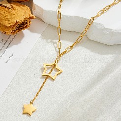 201 Stainless Steel Star Tassel Pendant Paperclip Chain Necklaces for Women&nbsp;WG5B46F-01
