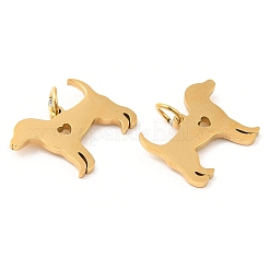 PVD真空メッキ304ステンレスペンダント  長持ちメッキ  丸カン付き  犬チャーム  ゴールドカラー  13.5x17x1.4mm  穴：3.2mm&nbsp;STAS-Z042-11G