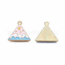 合金エナメルチャーム  カドミウムフリー＆鉛フリー  ライトゴールド  月と三角  ピンク  19x20x1.5mm  穴：1.5mm&nbsp;ENAM-S121-170B-RS