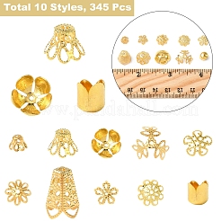 メッキ鉄ベル細線細工ビーズキャップ  ファンシービーズキャップ  花  ゴールドカラー  6.5~16x6.5~14x4~10mm  穴：0.5~1.5mm  345個/セット&nbsp;IFIN-FS0001-51