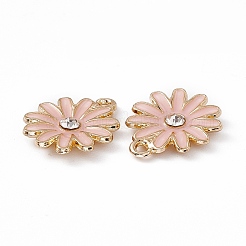 合金ラインストーンペンダント  エナメルスタイル  ライトゴールド  菊のチャーム  ピンク  17x14x2.5mm  穴：1.5mm&nbsp;PALLOY-P287-01LG-01