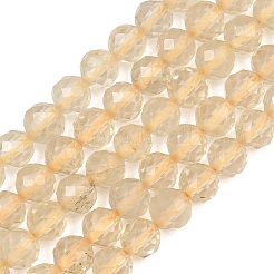 天然レモンクォーツ（加熱）ビーズ連売り  ラウンド  多面カット  6~6.5mm  穴：0.8mm  約61~64個/連  14.57~15.35''（37~39センチメートル）&nbsp;GG-NH0007-A01-01