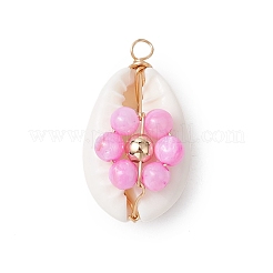 5Pcs 5 Styles Dyed Natural Freshwater Shell Beaded Flower Copper Wire Wrapped Natural Cowrie Shell Pendants&nbsp;PALLOY-JF03441-01