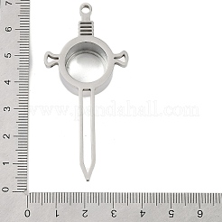 304ステンレススチールロケットビッグペンダント  ガラスと  剣のチャーム  ステンレス鋼色  65x30x10.5mm  穴：3mm&nbsp;STAS-S132-09P-02