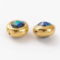 ガラスビーズ  ゴールデントーン真鍮パーツ  ラウンド  グリーン  20.4~21.2x14.2~15.7mm  穴：1mm&nbsp;GLAA-C100-02G