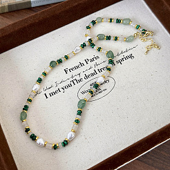 Synthetic Malachite & Natural  Green Aventurine & Plastic Pearl Beaded Necklaces for Women&nbsp;FS-WG716FC-01