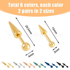 24個 12スタイル 303ステンレススチール 軟骨ピアス  コーン  ミックスカラー  15~20.5x3~4mm  2個/カラー&nbsp;EJEW-FI0002-49