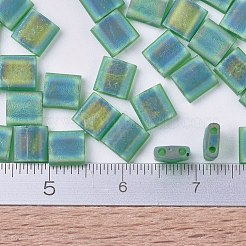 MIYUKIティラビーズ  日本製シードビーズ  2穴  （tl146fr）つや消し透明緑色ab  5x5x1.9mm  穴：0.8mm  約1180個/100g&nbsp;SEED-J020-TL146FR