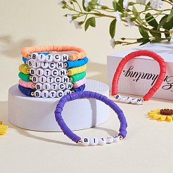 8 個 8 色ポリマークレイ heishi サーファーストレッチブレスレットセット  アクリル ワード ビッチ プレッピー ブレスレット 女性用  ミックスカラー  内径：2-1/8インチ（5.5cm）  1個/スタイル&nbsp;BJEW-SW00084