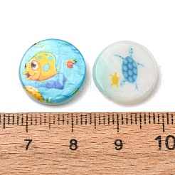 海をテーマにしたプリントが施された天然淡水貝殻ビーズ  コインビーズ  ミックスカラー  15x3mm  穴：0.7mm&nbsp;SH-CBA2978-25