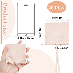 ファイバーベルベットジュエリーバッグ  ドローストリング付きの正方形  桃パフ  8x8cm&nbsp;TP-WH0018-01A