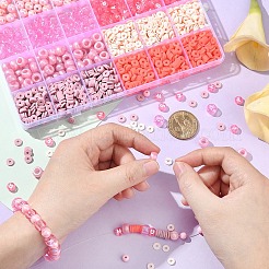 ピンクカラーテーマの DIY ジュエリーキット  手作りポリマー粘土ビーズやアクリルビーズを含む  ミックスカラー&nbsp;DIY-YW0012-89