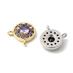 Brass Micro Pave Cubic Zirconia Flat Round Charms&nbsp;KK-F929-03
