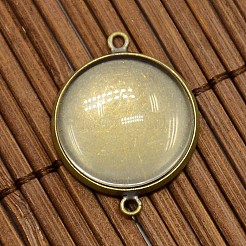 18mm Dome Clear Glass Cover and Antique Bronze Brass Cabochon Connector Settings Sets&nbsp;DIY-X0086
