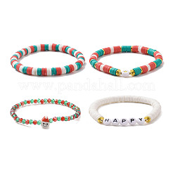 4Pcs 4 Style Polymer Clay Heishi Surfer Stretch Bracelets Set&nbsp;BJEW-TA00261
