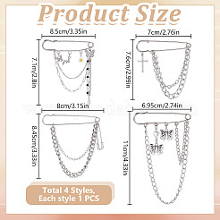 4Pcs 4 Styles Zinc Alloy Hanging Chain Brooches&nbsp;JEWB-DR0001-06