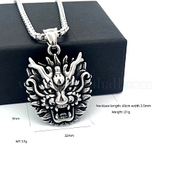 Vintage Punk 304 Stainless Steel Dragon Head Pendant Necklaces for Men&nbsp;WI9275