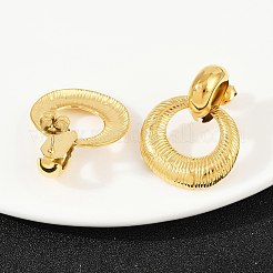304ステンレススチール製フラットラウンドダングルスタッドピアス  ゴールドカラー  31x24mm&nbsp;EJEW-K268-31G