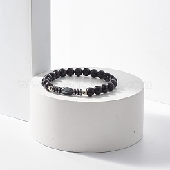 Natural Wood & Synthetic Hematite Beaded Stretch Bracelet&nbsp;BJEW-JB07809