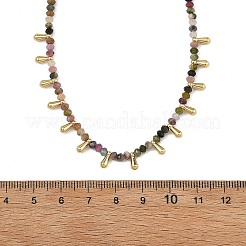 Natural Multicolor Tourmaline Faceted Rondelle Baded Necklaces with 201 Stainless Steel Teardrop Charms&nbsp;NJEW-JN06428-01