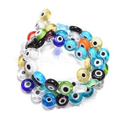 Handmade Evil Eye Lampwork Flat Round Bead Strands&nbsp;LAMP-L058-8mm-M