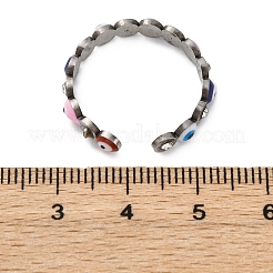 女性用ステンレススチールオープンカフリング201個  ナザールボンジュウエナメルで  ステンレス鋼色  4mm  調整可能&nbsp;RJEW-F172-02P