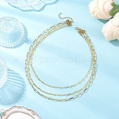Brass Paperclip Chain 3 Layered Necklaces for Women&nbsp;NJEW-JN05507