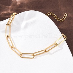 女性用304ステンレススチールペーパークリップチェーンブレスレット  イオンプレーティング（ip）  18KGP本金メッキ  6.89インチ（17.5cm）&nbsp;BJEW-G775-01G