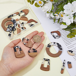 20 個 10 スタイル透明樹脂 & クルミ材ビッグペンダント  金箔  混合図形  17.5~49x7.5~49x3~4mm  穴：1.5~2mm  2個/スタイル&nbsp;RESI-HS0001-01E