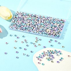 100g フラットラウンドいクラフトスタイルの不透明アクリルビーズ  水平穴  混合文字  ミックスカラー  6.5x3mm  穴：1.5mm  800個/ 100g&nbsp;SACR-FS0001-34
