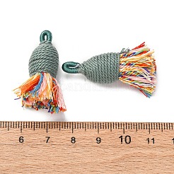 綿のタッセルのペンダント  ポリエステルと  ティール  32~37x11~12mm  穴：2x4.5mm&nbsp;FIND-D302-02O