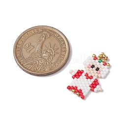 クリスマス シードビーズ ビーズチャーム  ミセス クラウス ペンダント  ホワイト  25x18x1.7mm  穴：1mm&nbsp;PALLOY-MZ00257-01