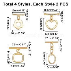 8セット4スタイルの真鍮トグル留め具  ニッケルフリー  花とハートと長方形と楕円形  18KGP本金メッキ  2セット/スタイル&nbsp;KK-PH0003-67