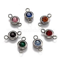 Flat Round 304 Stainless Steel Cubic Zirconia Links&nbsp;STAS-P029-M
