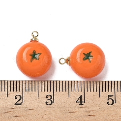 フルーツの不透明樹脂ペンダント  金色の真鍮のループ付き  柿  15x11.5x8mm  穴：1.4mm&nbsp;RESI-D312-07C-G