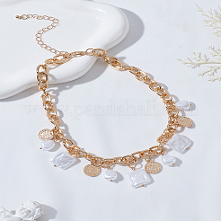 1Pc Alloy Coin & ABS Plastic Imitation Pearl Square Bib Necklaces&nbsp;NJEW-LP0009-38