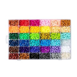 36色のDIYヒューズビーズキット  正方形＆六角形＆フラットラウンド＆ハート型abcプラスチックペグボード付き  アイロン用紙とプラスチックピンセット  鉄のキーホルダークラスプのパーツとチェーンと携帯電話のストラップ  プラスチックキーホルダークラスプ  ミックスカラー  5x5mm  穴：3mm  8100pc&nbsp;DIY-X0295-01F-5mm