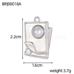 Rectangle Charms 304 Stainless Steel Clear Cubic Zirconia Pendants&nbsp;STAS-OY004-22P