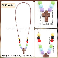 Wood Cross with Acrylic Beaded Pendant Necklaces for Women&nbsp;NJEW-AB00012